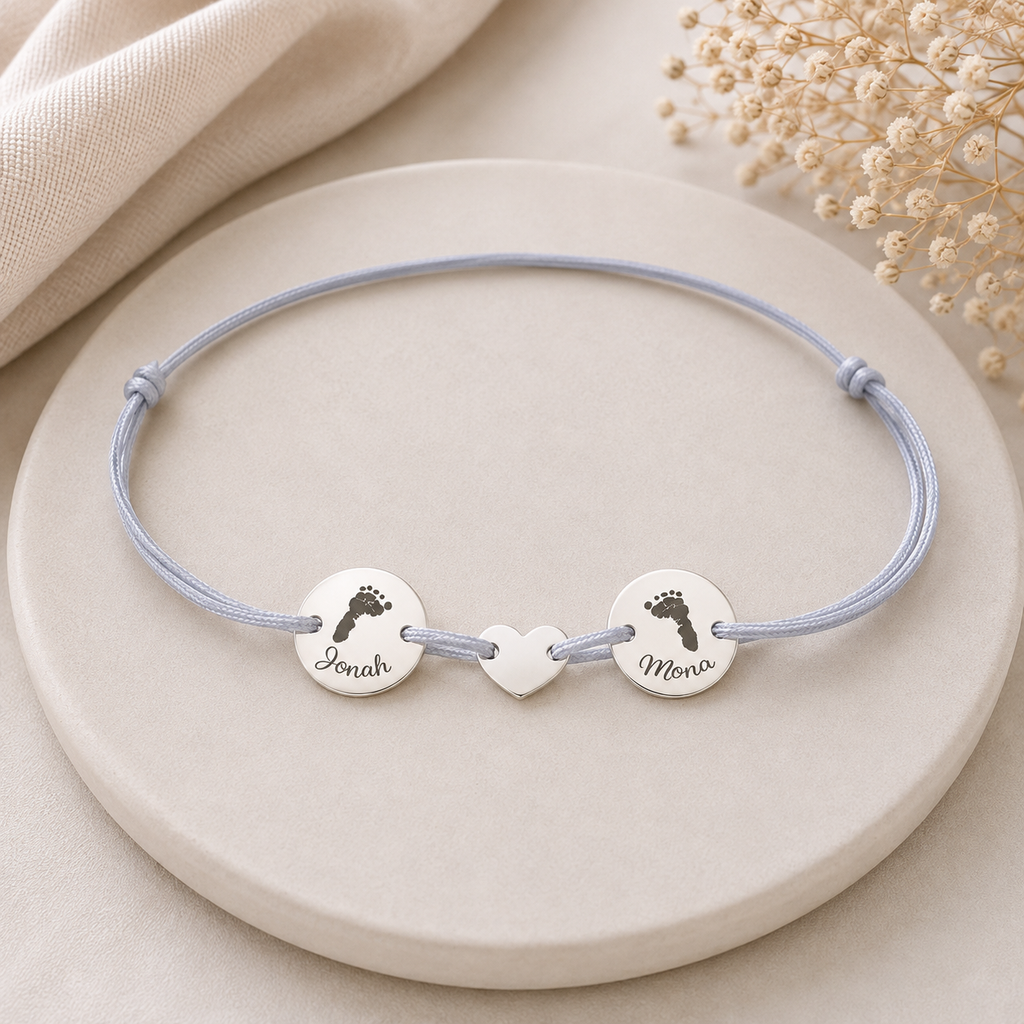 Personalisiertes Armband Fußabdruck mit 2 Anhänger und Herz
